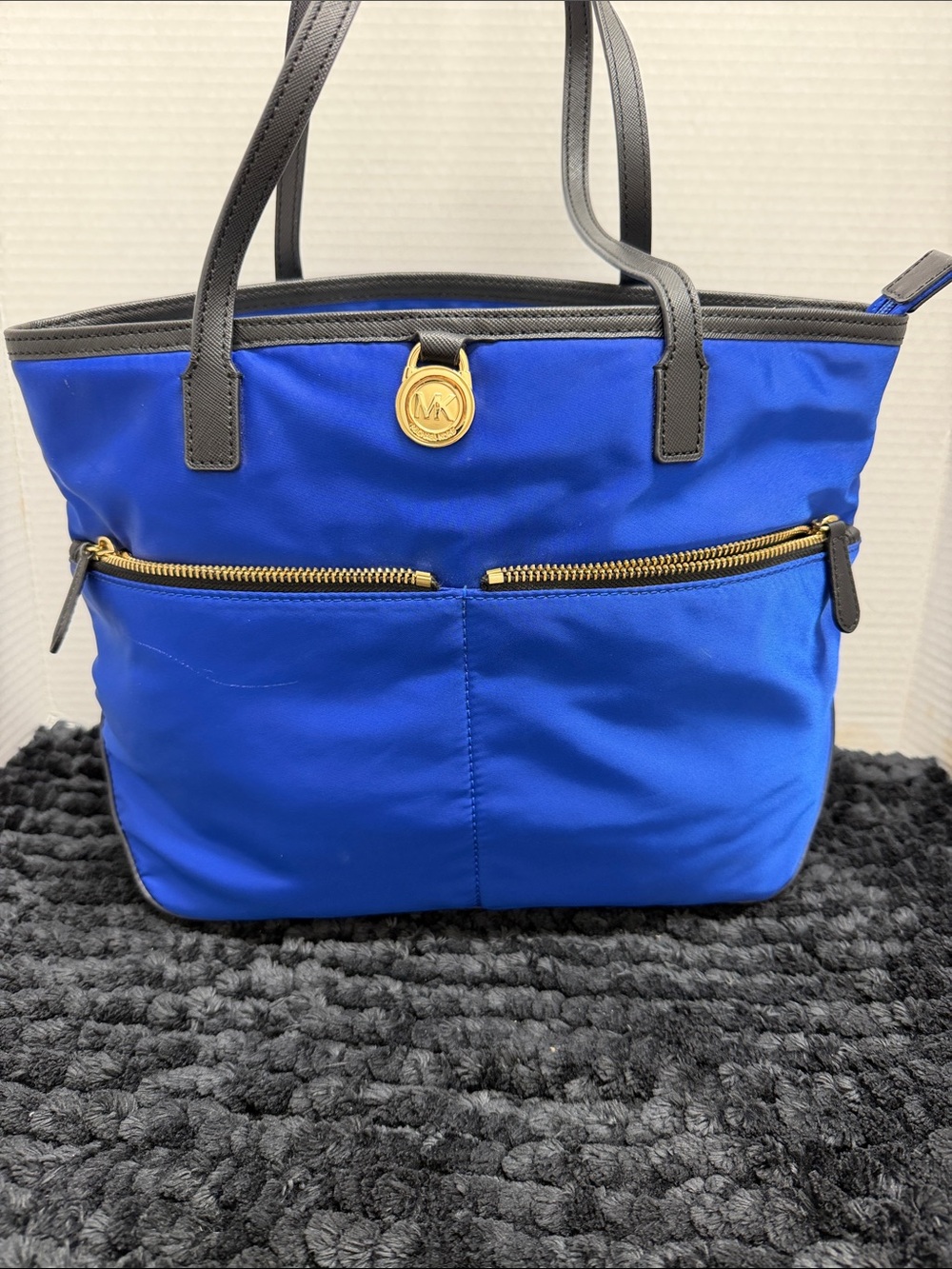 Michael Kors Royal Blue Nylon Tote with Black Trim & Gold Accent